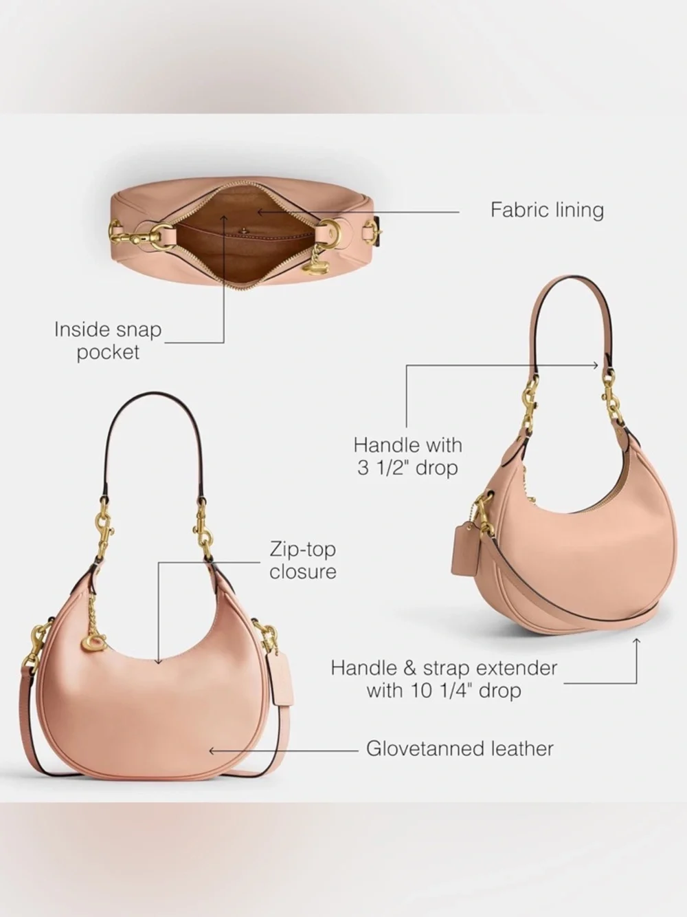 NWT COACH Jonie Bag 22 Glovetanned Leather Cream Pink Crossbody Shoulder CBG16 - Picture 14 of 15